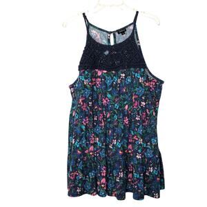 Torrid Wms 3X Blue Floral Tiered Top Crochet Trim Dark Cottagecore Summer